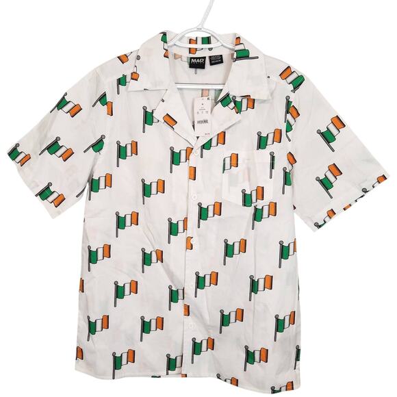 NWT Mad Engine Irish Flag St. Patrick's Button Down Short Sleeve Men's Shirt M - Picture 1 of 8
